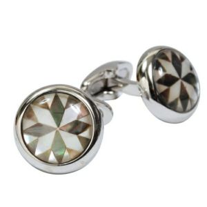 【カフリンクス・カフスボタン】<br>サイモンカーター・イギリス製 ・Kaleidoscope Grey Mother of Pearl・円形