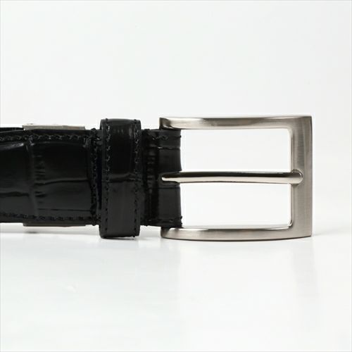 クロコダイル型押しベルトバックル KE21283-19-BLACK