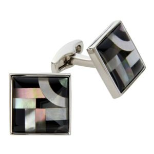 【カフリンクス・カフスボタン】<br>サイモンカーター・イギリス製 ・Black Onyx & Mother of Pearl・スクエア