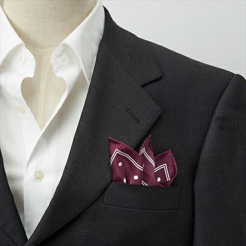 ポケットチーフ コーディネート1 CH-D-004-WINERED