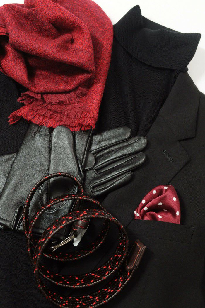 ポケットチーフ コーディネート1 CH-D-004-WINERED