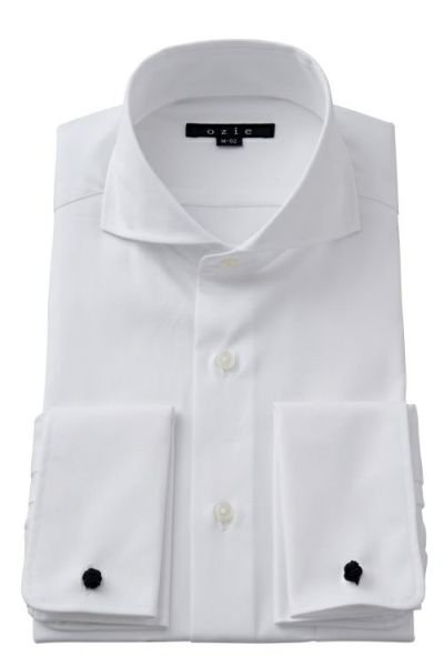 ozie|オジエ　フォーマルで着用する白シャツ・ホリゾンタルカラーのダブルカフス・8006-S05A-WHITE