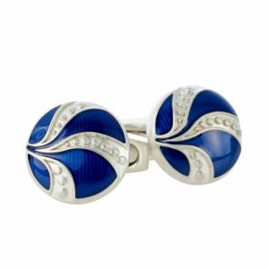 【カフリンクス・カフスボタン】<br>サイモンカーター・イギリス製・Art Deco Enamel Blue Button・円形