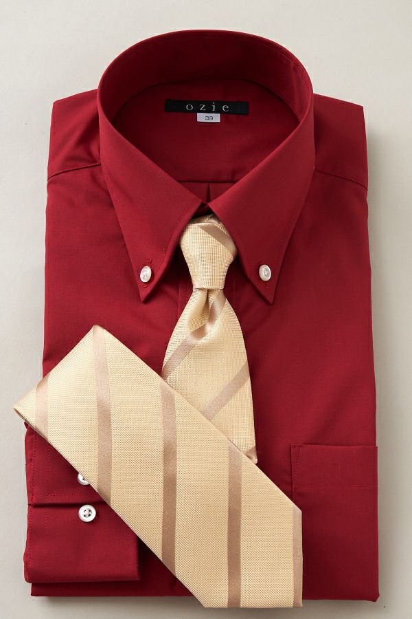ワイシャツ 形態安定 赤シャツ コーディネート1 8011-D-RED