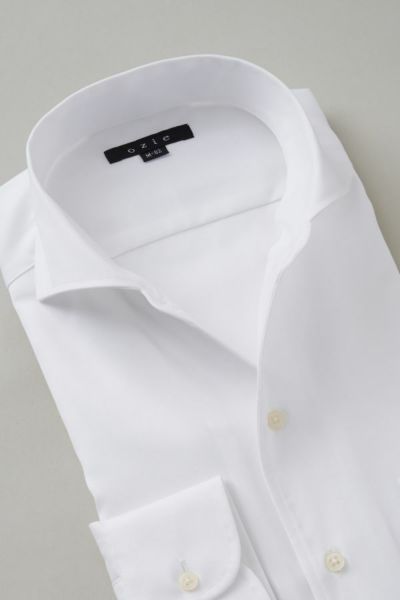 ozie|オジエ　ビジネスシーンで着用する白シャツ・イタリアンカラー/ワイド・8045-Y01A-WHITE