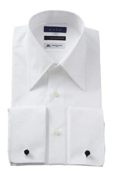 ozie|オジエ　フォーマルで着用する白シャツ・レギュラーカラーのダブルカフス・8088-WTM-WHITE