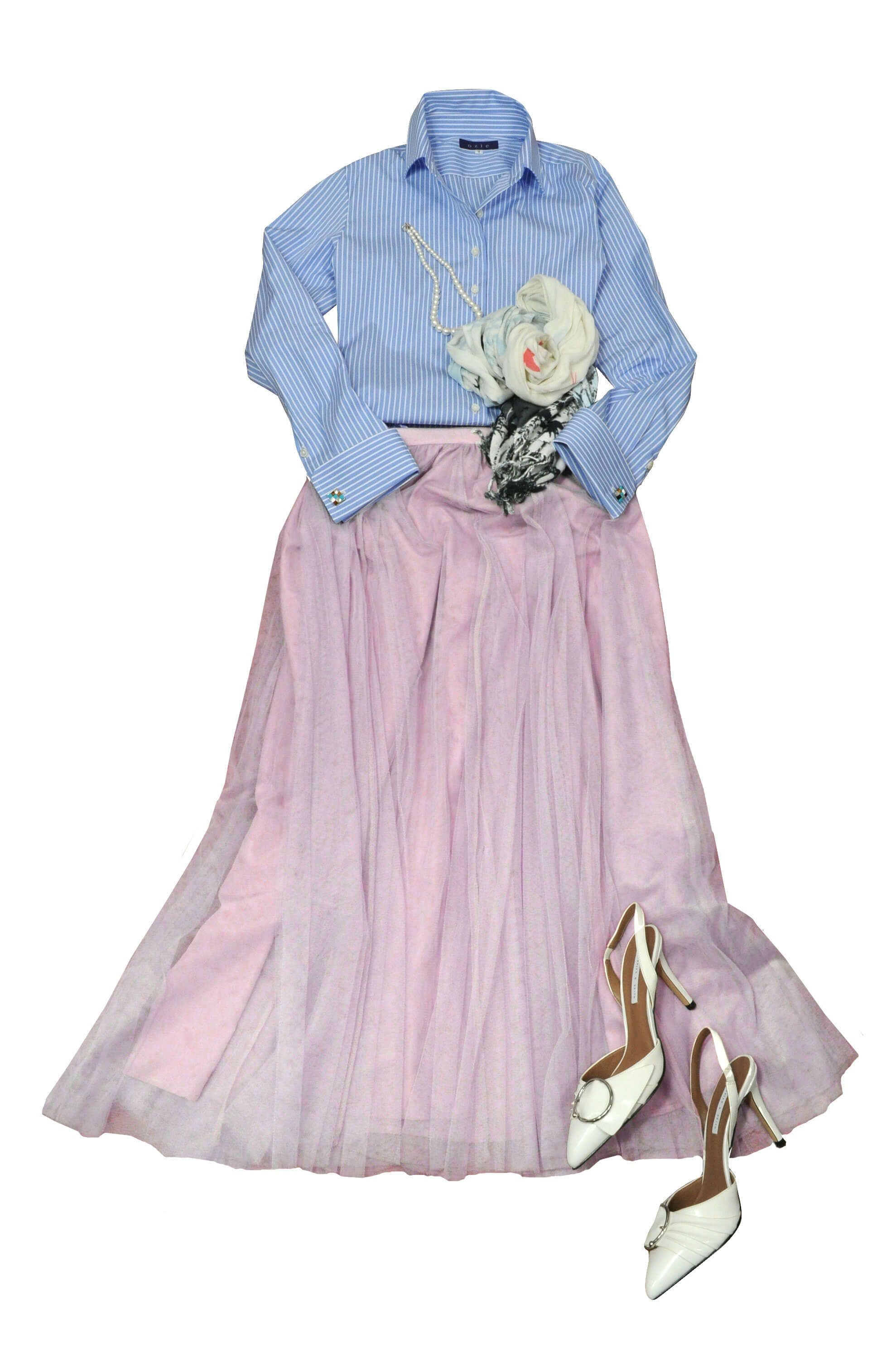 レディースシャツ ブラウス 6066-J06-1-SAX-コーディネート1