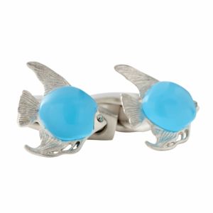 【カフリンクス・カフスボタン】サイモンカーター・イギリス製・Darwin Angel Fish Blue Agate・エンゼルフィッシュ