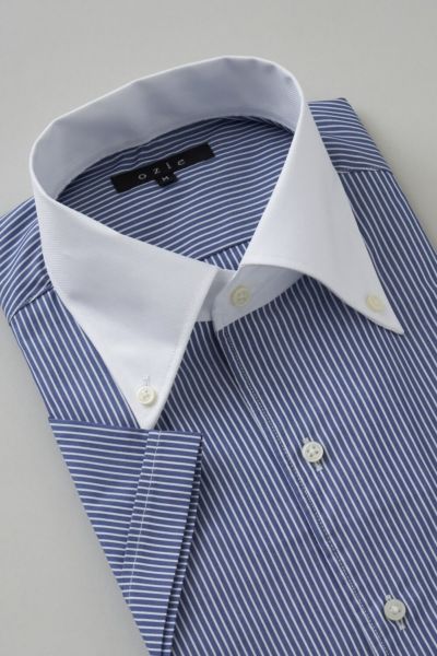 【メンズ・ドレスシャツ・ワイシャツ・半袖】タイトフィット・クールマックス・形態安定・ブロード・イタリアンカラー・ボタンダウン・クレリック・第一ボタンあり