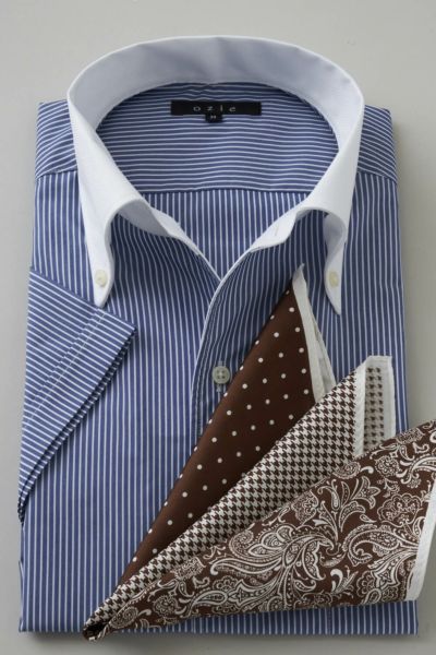 【メンズ・ドレスシャツ・ワイシャツ・半袖】タイトフィット・クールマックス・形態安定・ブロード・イタリアンカラー・ボタンダウン・クレリック・第一ボタンあり