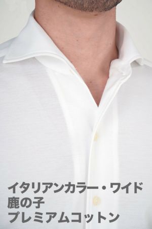 【ビズポロ・鹿の子】【長袖】ニットシャツ・スリムフィット・ジャージーコットン・プレミアムコットン・イージーケア・イタリアンカラー・ワイドカラー・第一ボタンあり・ポケット無し