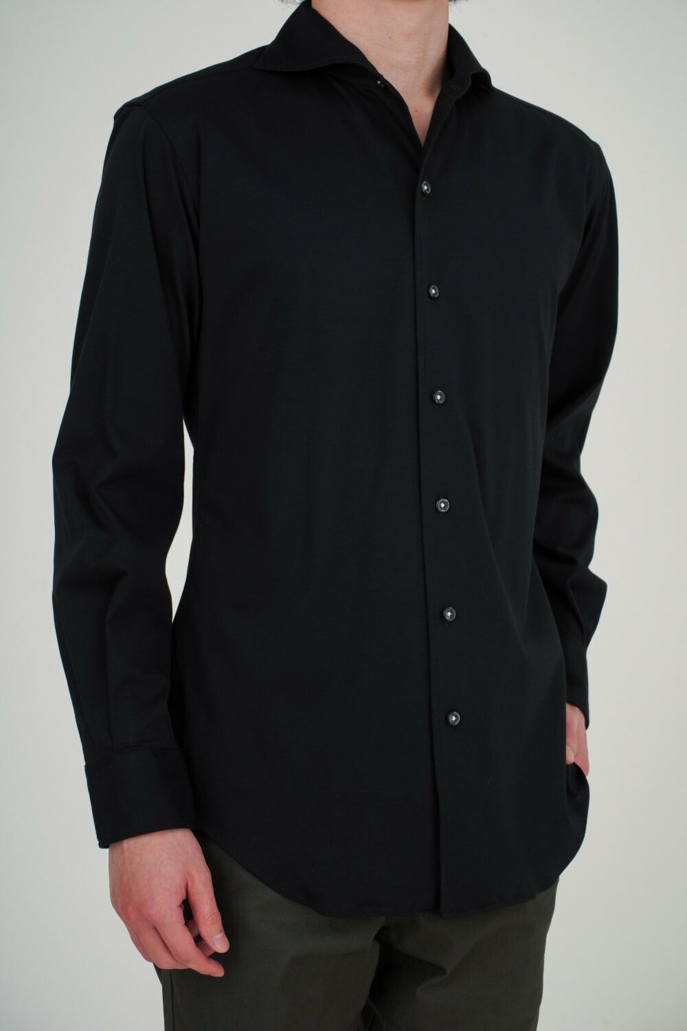 ワイシャツ ニットシャツ 8055-R02C-BLACK タックアウト2