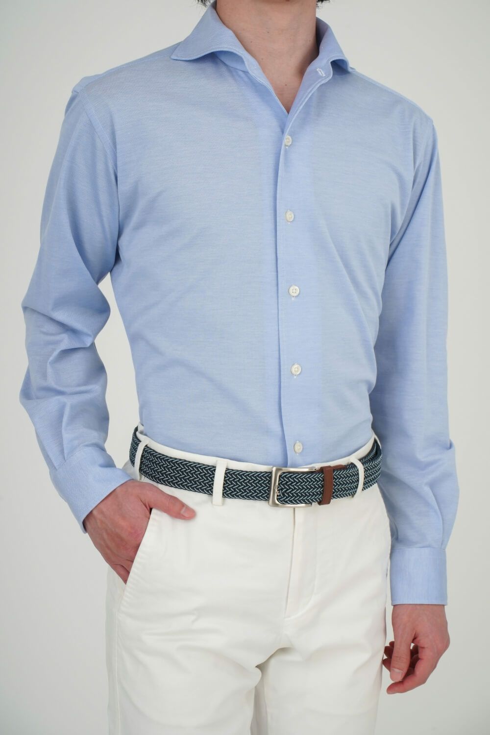 ワイシャツ ニットシャツ 8055-R02E-SAX タックイン2