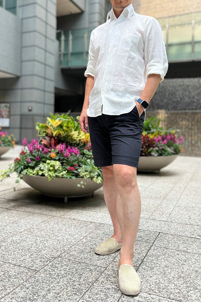 麻シャツ 8044A-R03C-WHITE-コーディネートイメージ2