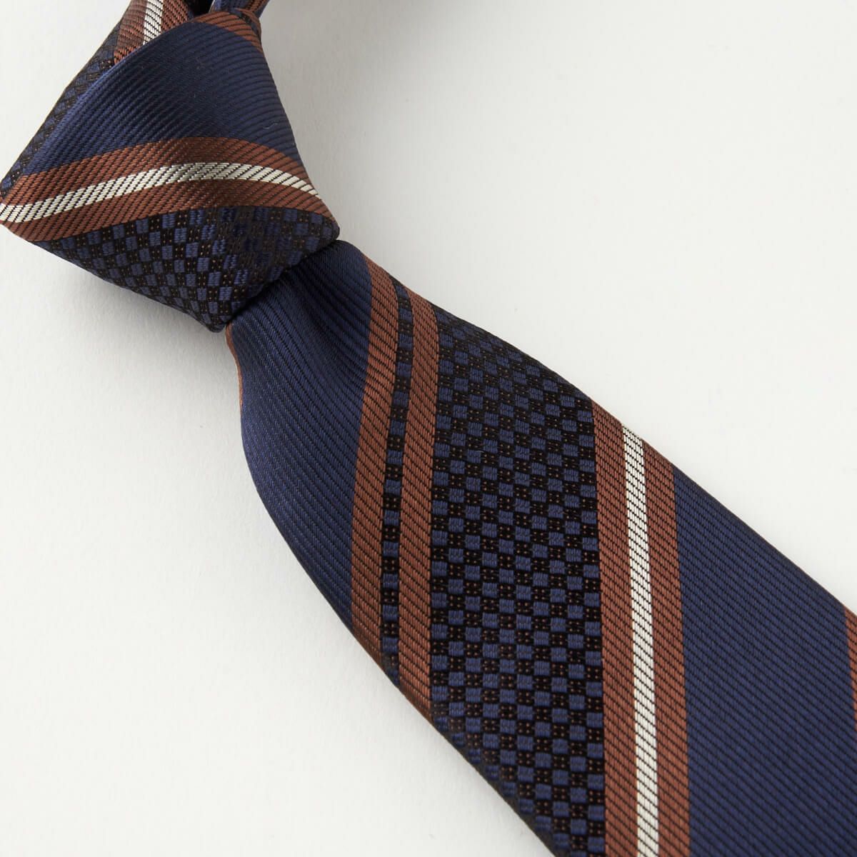 ネクタイ NI-358-NAVYxBROWN-結び