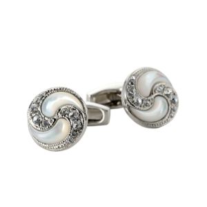 【カフリンクス・カフスボタン】サイモンカーター・イギリス製・Mother Of Pearl Crystal Spiral・円形