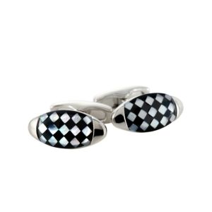【カフリンクス・カフスボタン】サイモンカーター・イギリス製・Checker Mother Of Pearlr・楕円形